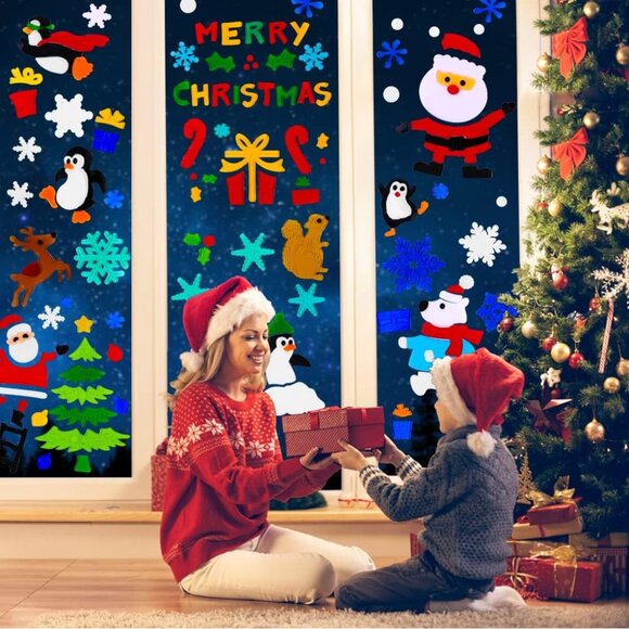 6pcs Christmas Gel Window Clings - Xmas Santa Claus Snowman Snowflake Penguin Ch - Picture 7 of 7